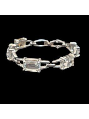 Swarovski Silver Rhodium Plated Emerald Cut Clear Crystal 7" Bracelet